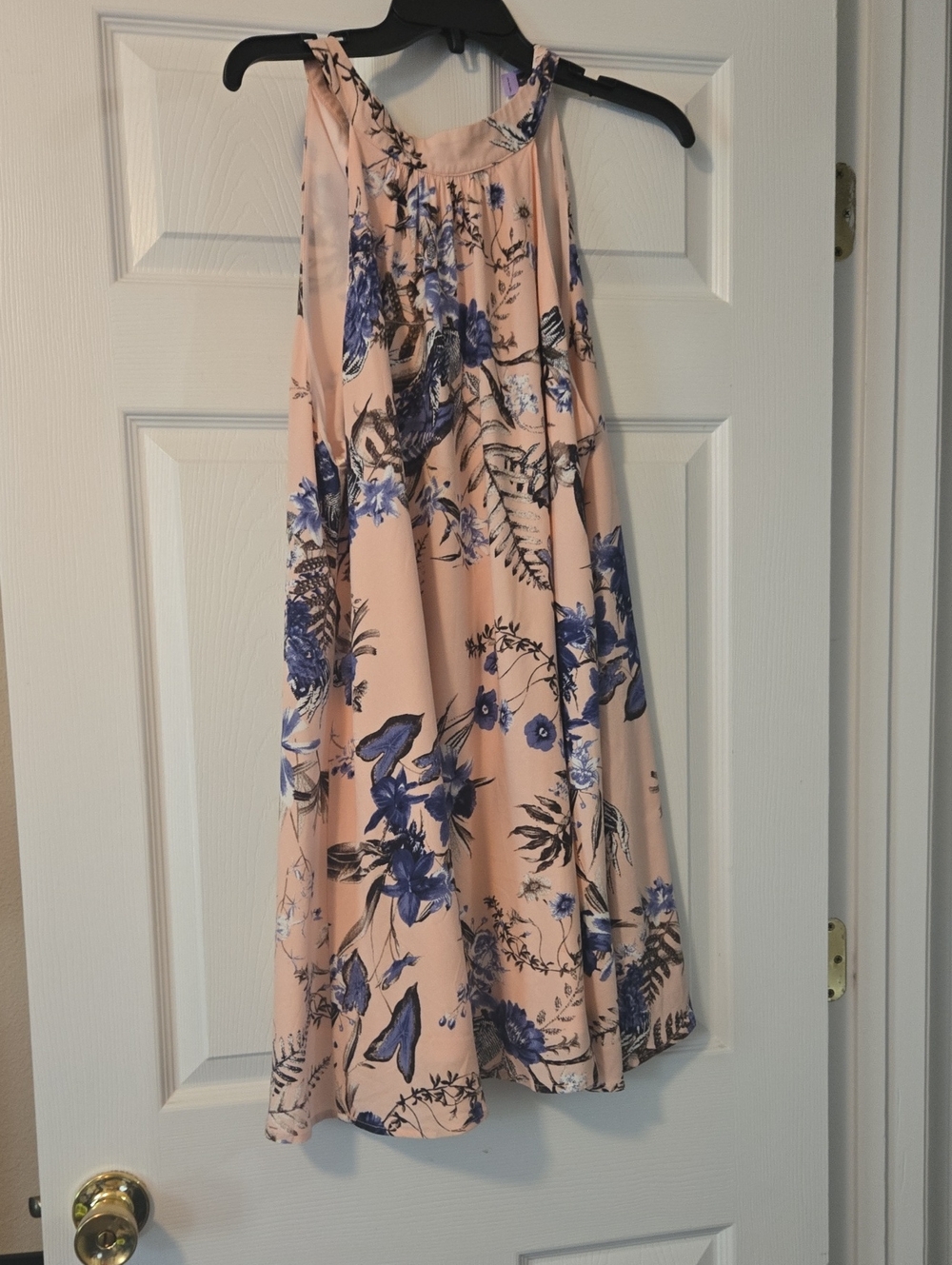 entro Peach Halter Mini Dress with Blue Floral Print